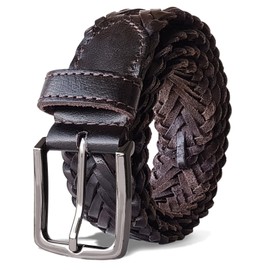 ROYALZ Braided Leather Belt Men's Women's Leather Belt Vintage Genuine Leather Unisex 35 mm Wide, brown