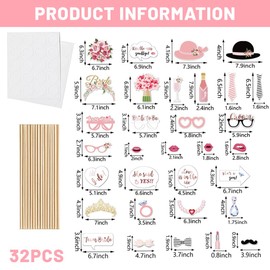 Pack of 32 Wedding Photo Box Accessories, Photo Box Props for Wedding Parties, Black Pink Wedding Decoration, Party Decoration, Table Decoration, Accessories