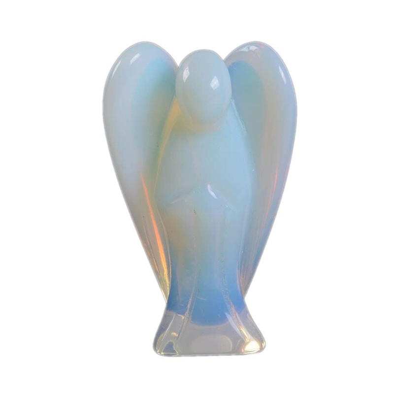 Carved Moonstone Opalite Gemstone Peace Angel Pocket Guardian Angel Healing