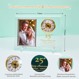 Dxaeuqr 25th Wedding Anniversary Quartz Clock Gifts for Couple,25th, 25th Wedding Anniversary Picture Framecouple, Parents, Grandparents (Battery Not Included)