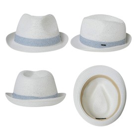 Comhats® Men’s Handmade Panama Hat, Sun Hat, Straw Hat, Fedora Hat - 16010_ white-blue, size: l