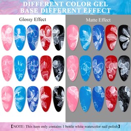 SUPWEE White Blooming Ink Nail Polish Marble Watercolor Ink Nail Painting Nail Blossom Flower Nail Art Design Manicure DIY Nail Design At Home 10ML(0.33FL OZ)