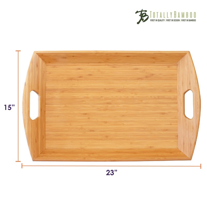 Totally Bamboo Butler's Serving Tray with Handles, Decorative Tray for