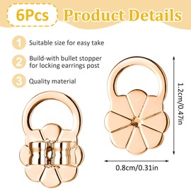 6PCS Earring Lifters Backs, Earring Backs for Droopy Ears Adjustable Anti-Sensitive Secure Large Earrings Backing for Heavy Earrings(Gold Silver)