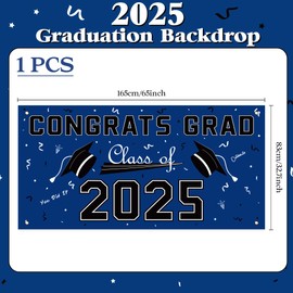 Graduation Decorations 2025 - Blue Polyester Graduation Backdrop - Graduation Party Decorations - Congrats Grad Banner - Graduation Decorations Class of 2025,Graduation Party Favors Supplies Yard Sign