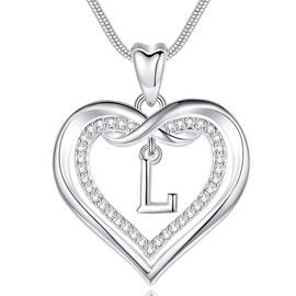 EUDORA Harmony Ball Necklace with Letters for Women, Copper Silver-Plated Heart Letter A-Z Alphabet Pendant Necklace with Name for Women, Gifts for Mother, Daughter, Girlfriend, 20 Inch Chain, Copper,