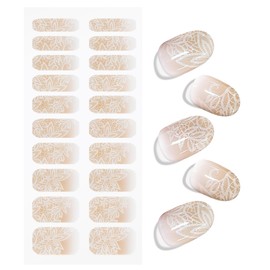 JMEOWIO Gel Nail Stickers White Flower Semi Cured Gel Nail Strips Wraps UV/LED Nails Art Design Decoration Accessories