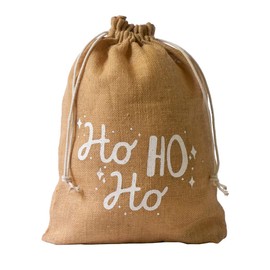 5 Jute Bags, Jute Bags with Cotton Cord and "Ho Ho Ho" Lettering, Christmas, Christmas Decoration, Gift Wrapping, Pot Protection, Gift Idea, Storage, Jute (23 x 15 cm)