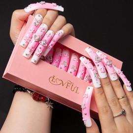 Lovful Curved Long Nails H26-H220 10Pcs Handmade Acrylic Press On Nails Fake Nails Nail Art Eagle Curve Hawk Curve Eagle Claw Tips - Specification: H141_CL_RY, Nail Bed Size: Nail Bed: S