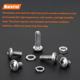 HELIFOUNER 128 Pieces M6 x 8mm /10mm /12mm /16mm /20mm /25mm /30mm, Phillips Pan Head Machine Screws, Metric Screws Bolts Washers Nuts Kit, 304 Stainless Steel