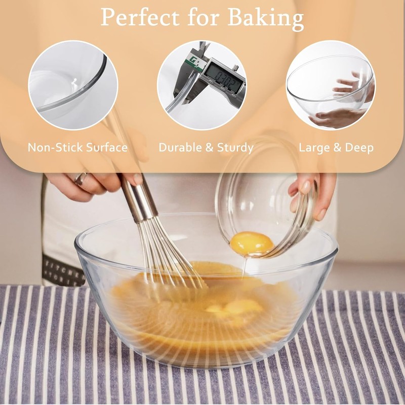 Ajrwiiy Large Glass Bowl for Sourdough Bread Making, 4.7 Quart