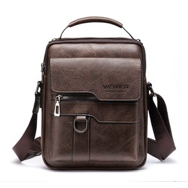 Hjkiopc Zipper Buckle Leather Messenger Bag Vintage Handle Bags (Dark brown)