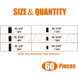 ISPINNER 60pcs Rubber Vacuum Caps Assortment Kit, Hose End Caps for Carburetor, Manifold, Automotive 3/16" 5/32" 7/32" 1/4" 5/16" 3/8"