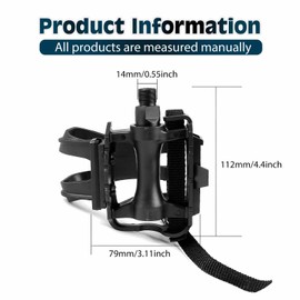 Bike Pedals with Clips and Straps, 1 Pair Plastic Bicycle Pedals, Toe Cages for Peloton Bike, Bicycle Pedal Toe Clip Mountain Bike Pedals for Exercise Bike, Spin Bike and Outdoor Bicycles