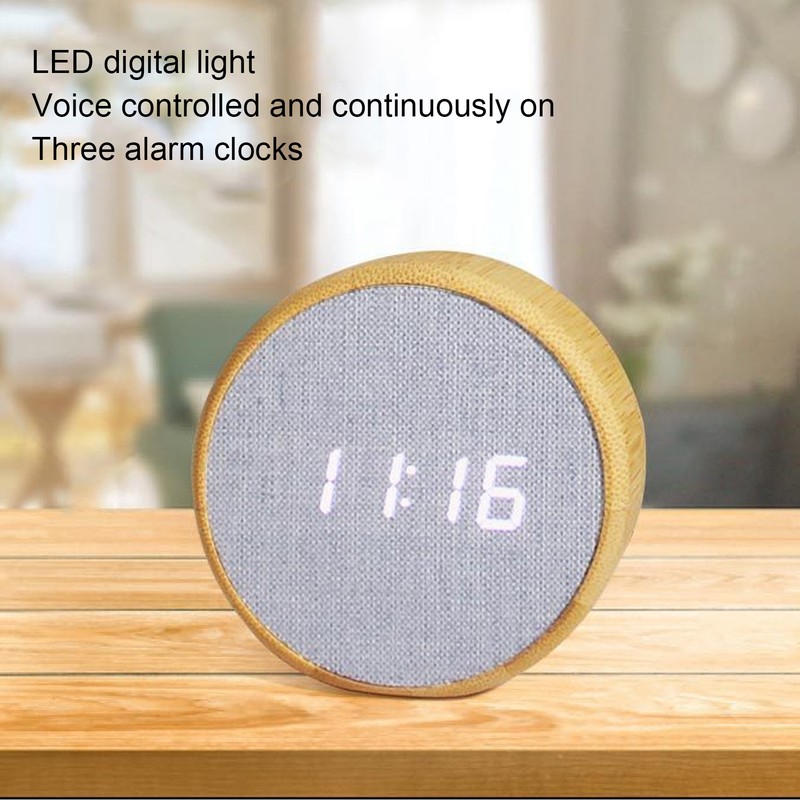 Digital Alarm Clock Round LED Voice Control Brightness Adjustable 12h
