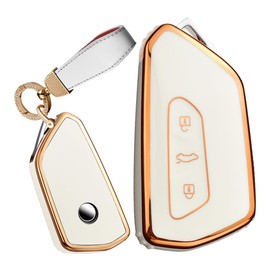 TECART Smart Remote Car Key Case Key Cover Protection Key Chain fit for VW Volkswagen Golf 8 MK8 GTI GTD Seat Tarraco Ateca Cupra Formentor Leon Skoda Octavia 3 Buttons Key Shell Cover Keyring White