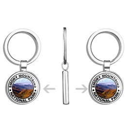 HJ Media Round Smokey Mountains National Park (Hike Hiking Great) Metal Round Metal Key Chain Keychain Ring