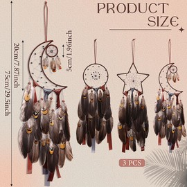 Jetec 3 Pcs Dream Catcher Moon Sun Star Design Handmade Traditional Design Craft Ornament Wall Art Hanging Home Decoration Bedroom Wedding