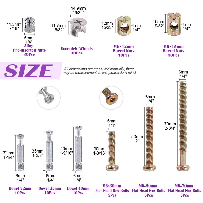 125Pcs 3 in 1 Furniture Cabinet Fixing Screw Locking Cam