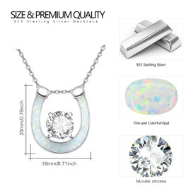OHAYOO Opal Horseshoe Necklace Women's 925 Sterling Silver Horseshoe Girl Pendant Cubic Zirconia Jewellery Gift for Women, Sterling Silver