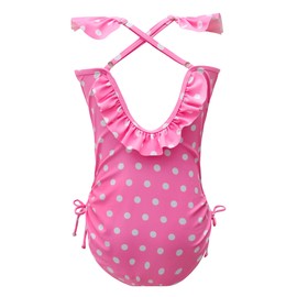 qyqkfly Girls One Piece Polka Dot or Flower Adjustable Bathing Suits with Ruffle Around（Pink dot 10-12 Years
