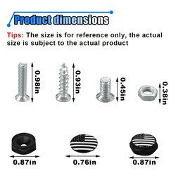 4PCS American Flag License Plate Screws Fastener Kit, Aluminum Alloy License Plate Bolts with Decorative Covers, Car Tag License Plate Frame Screws Kit for Cars Trucks Motorcycles (Black/White)