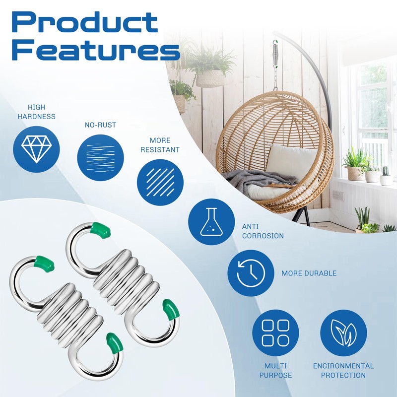 2Pack Premium Porch Swing Springs (Silver Small),1300lb Heavy Duty Springs,