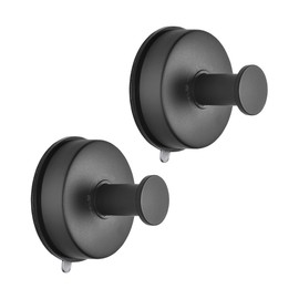 JOMOLA 2PCS Stainless Steel Bathroom Towel Hook Suction Cup Holder Utility Shower Hooks Hanger for Towel Storage Kitchen Utensil Vacuum Suction Cup Hooks, Matte Black
