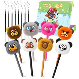 Christmas Cute Pens for Girls 8pk - Pom Poms Pen for Party Favors,Stocking Stuffers for Kids, Colorful Fluffy Pens Cute School Supplies for Girls, Birthday Gifts for Kid, Halloween, Easter