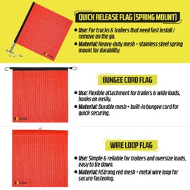 DC Cargo Quick Release Flag Mount Warning Flags for Truck Loads & Cars - DOT Compliant Mesh Safety Red Wide Load Flags | Oversize Load Flags for use with Oversized Load Signs - 2 Pack, 18" x 18"