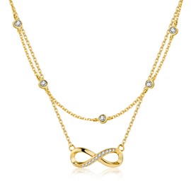 ALEXCRAFT Sterling Silver 925 Chains with Zirconia Necklace for Women, 14K Gold-Plated Adjustable 2 in 1 Stackable Layered Chains with Heart Pendant Necklaces Boho Jewellery Chains Women