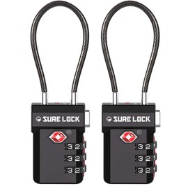 SURE LOCK TSA Compatible Travel Luggage Locks, Inspection Indicator, Easy Read Dials (Black 2 Pack)