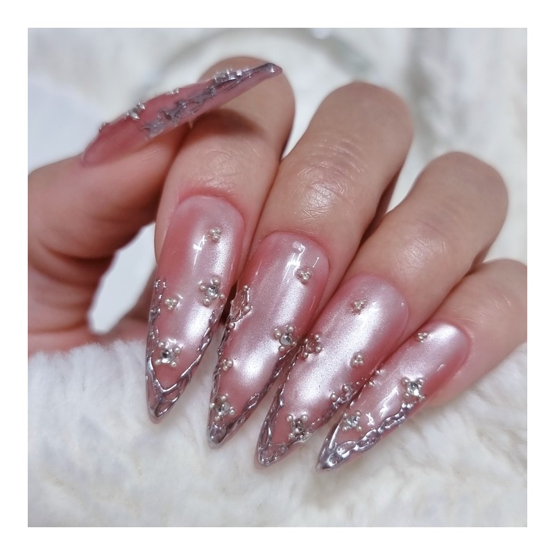 Rose shell jungle wedding handmade nail tips - long ballerina