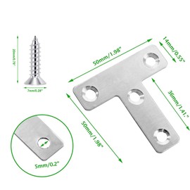 10Pcs T Shape Flat Mending Plates 50mmx50mm (2" x 2") T Corner Braces T Bracket Connector Fixing Repair Plates for Furniture with 40Pcs Screws , Silver(50x50mm(2x2))