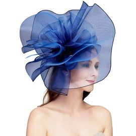 RZTA Women's Fascinators Hat for Women Tea Party Headband Wedding Cocktail Flower Mesh Feathers Hair Clip (A3-Navy)