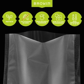 BROWIN® Moletted Bags for Vacuum Sealer 320634, High-Quality Vacuum Bags for Food Packaging, Fresh Preservation and Long-Term Storage, 25 x 35 cm, Pack of 50