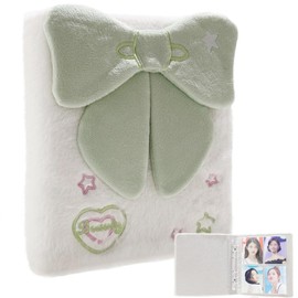 EHERDM Cute Plush Photocard Binder with 20pcs Transparent Inner Pages A6 Kpop Photo Album Book Double-sided 4-Pocket Inside Pages 3-Inch Kpop Card Holder Green