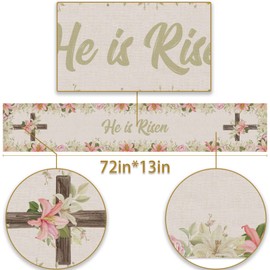 He is Risen Table Runner Easter Christian Cross Lily Flowers Resurrection Spring Holiday Party Kitchen Dining Home Decoration