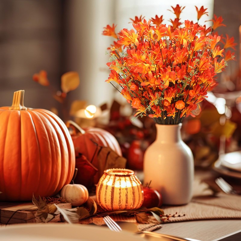 Ovveroche 24 Pcs Fall Forsythia Floral Picks with Pumpkins and