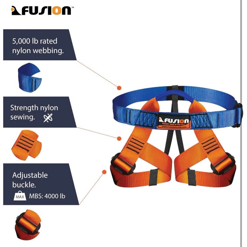 Fusion Durable USA-Made Half Body Youth Harness for Climbing &