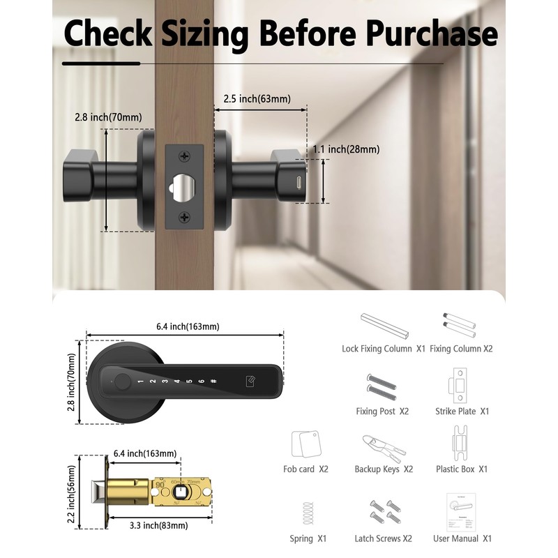 Asidrama Smart Fingerprint Door Lock with Keypad Handle - Keyless