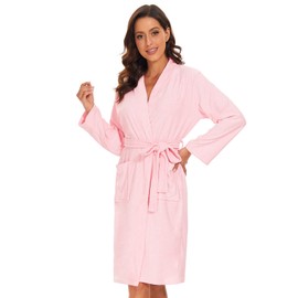 Vislivin Womens Lightweight Bathrobe Soft Kimono Robes Terry Cloth Bathrobe Knee Length Bath Gown Pink S