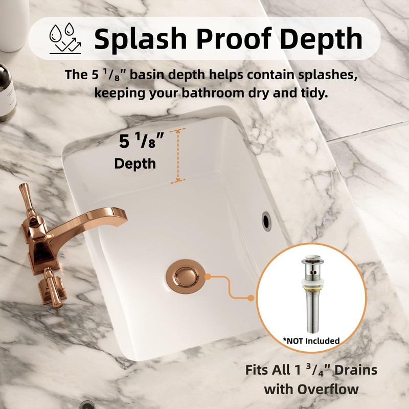 16"W x 12"D Undermount Bathroom Sink Rectangular Small, Los Flexi