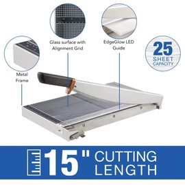 Swingline Paper Cutter, Guillotine Trimmer with EdgeGlow LED Cut Guide and Tempered Glass Surface, 15" Cut Length, 25 Sheet Capacity, ClassicCut 1525G (G7010006)