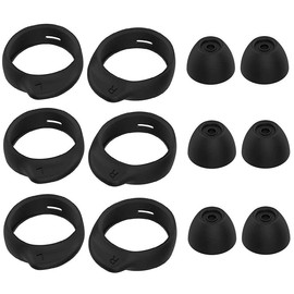 JNSA 12 PCS Medium Size Wingtips and Ear Tips Compatible with Galaxy Buds Plus/Compatible with Galaxy Buds,3 Pairs Silicone Cover Eartips and 3 Pairs Wing tips Earhooks,Medium Size,Black BWTM3PB