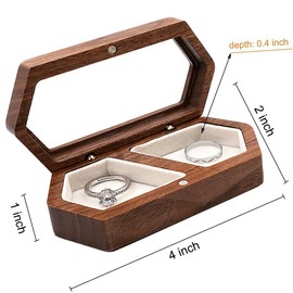 Wood Double Ring Box Jewelry Box Engraved Wooden Ring Holder for 2 Rings Engagement Proposal Wedding Ceremony Ring Bearer Box Valentine's Day Mother's Day Christmas Romantic Gifts for Women Her