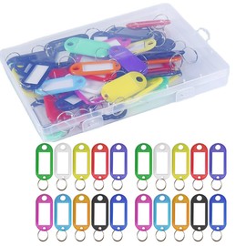 50 Pcs Key Tags with Labels Heavy Duty Key Tags with Labels Plastic Box with Extra Paper Labels Key Rings with Labels in Convenient Storage Box Key Fobs with Labels Pets, Keyrings with Labels