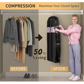 MISSLO 3 Packs Garment Bags for Clothes with 10" Gusseted, Compression 43" Suit Carrier Bags, Clothes Covers Protector Bags for Travel and Storage Space Saver