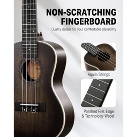 Donner Concert Ukulele Professional 23 Inch Mahogany Ukelele for Adult Beginner Ukele Bundle with Online Lesson Gig Bag Aquila String Pick Tuner Strap Cloth DUC-200D Dark