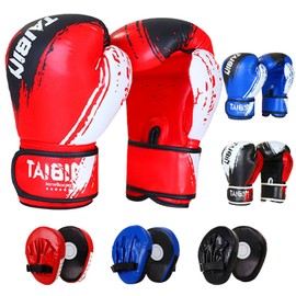 2 in 1 Kids Boxing Set for 3 to 10 Years,6 oz Kids Boxing Gloves and Boxing Pads,Sparring Training Boxing Gloves for Punching Bag,Kickboxing,Gift for Boys and Girls (Red)